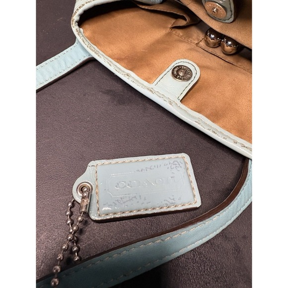 Coach Blue Patent Leather Signature C Kisslock Satchel Medium Size Good Cond - Picture 9 of 16
